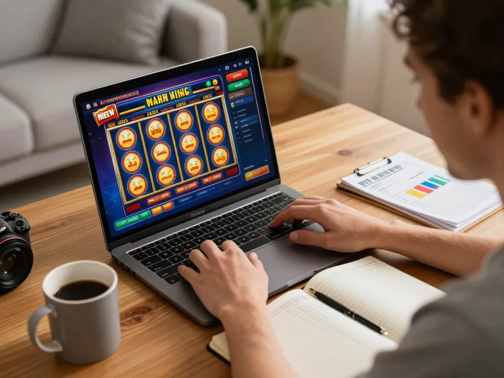 Player exploring situs gacor slot games online with a strategic mindset in a cozy home setting