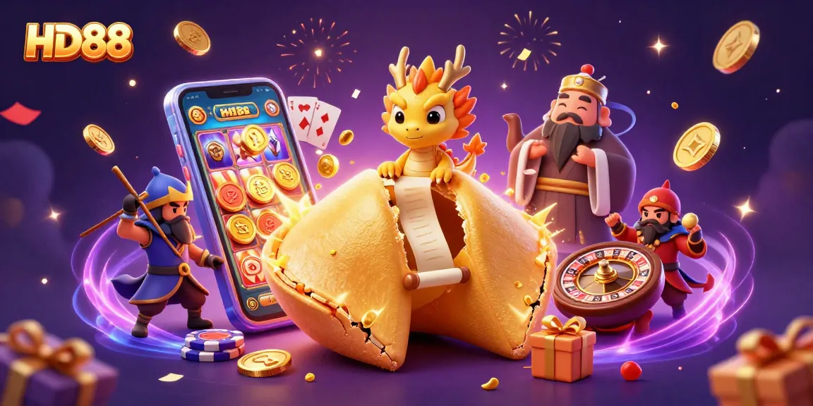 Engage in HD88's vibrant casino world, winning with slots and games amidst a magical celebration.