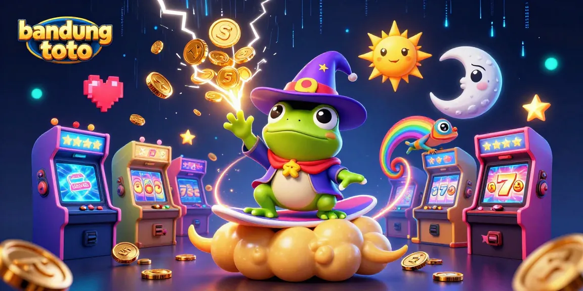 Experience big wins with bandung toto as a wizard frog conjures gold coins in a magical casino scene.