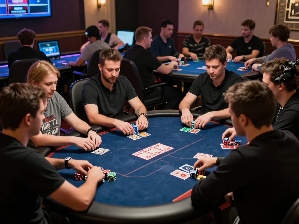 Players engage in a thrilling SC88 online poker game, showcasing strategic gameplay and concentration.