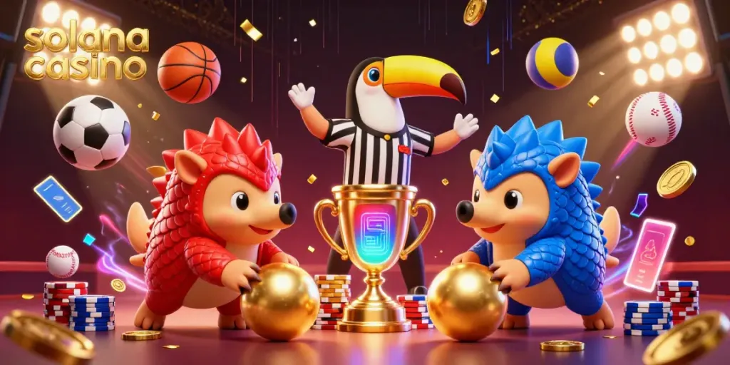 Experience the excitement of solana casino with dynamic pangolins in a vibrant 3D gaming scene.