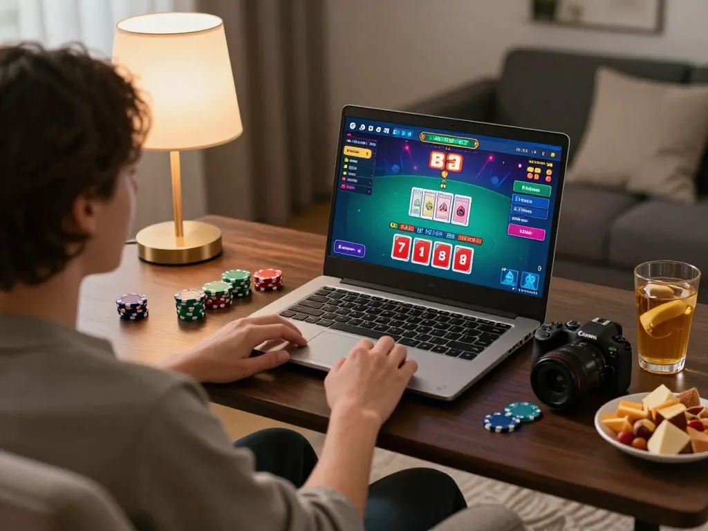77WIN players enjoying live dealer blackjack at home, focusing on strategy and excitement