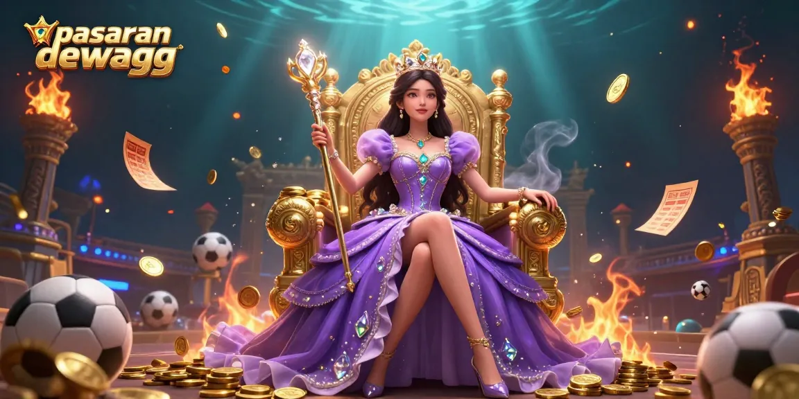 Place bets on pasaran bola dewagg with a regal Asian princess surrounded by sports elements and golden effects.