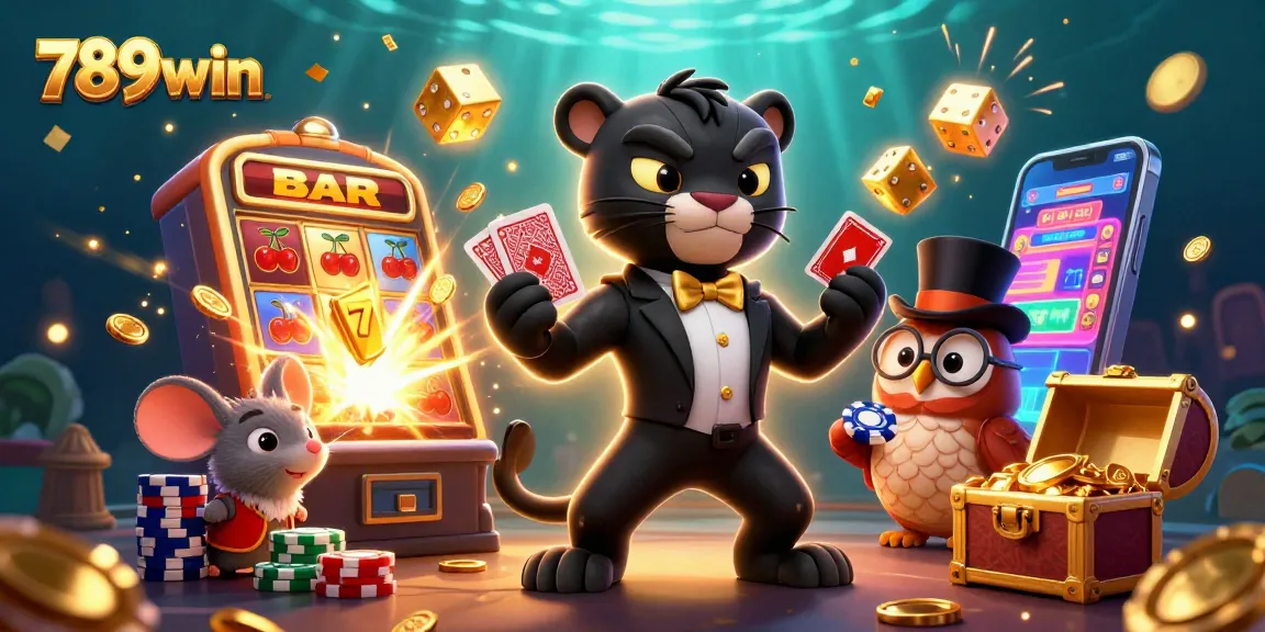 Experience exciting wins at 789win with a vibrant 3D casino scene featuring unique characters and games.