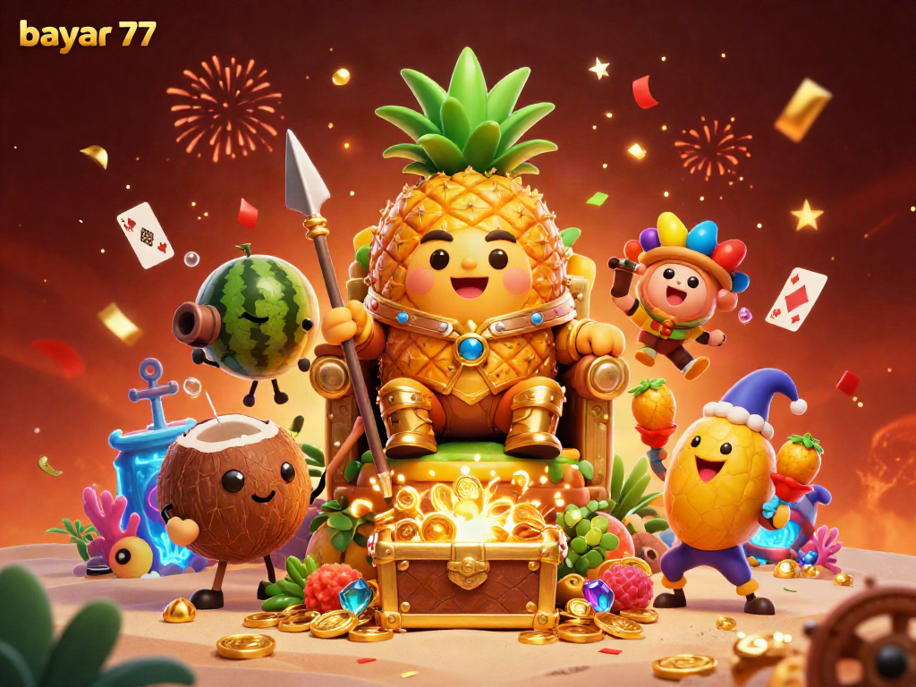 Experience seamless gaming on bayar 77 with the dynamic casino beach scene featuring a pineapple king.