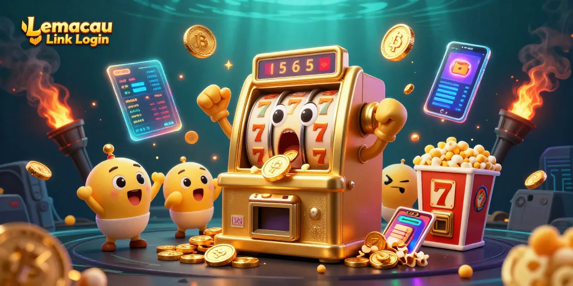 Experience the excitement with Lemacau Link Login as a shocked slot machine wins a jackpot amidst dynamic casino elements.