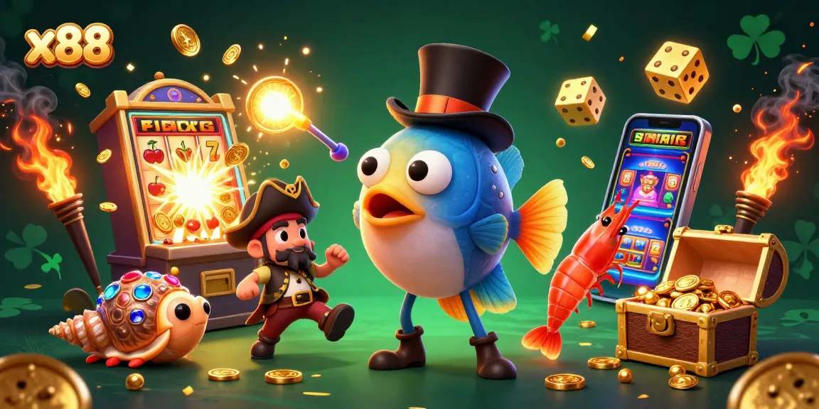 x88 draws players to classic games with colorful coins and unique characters in an exciting casino scene.
