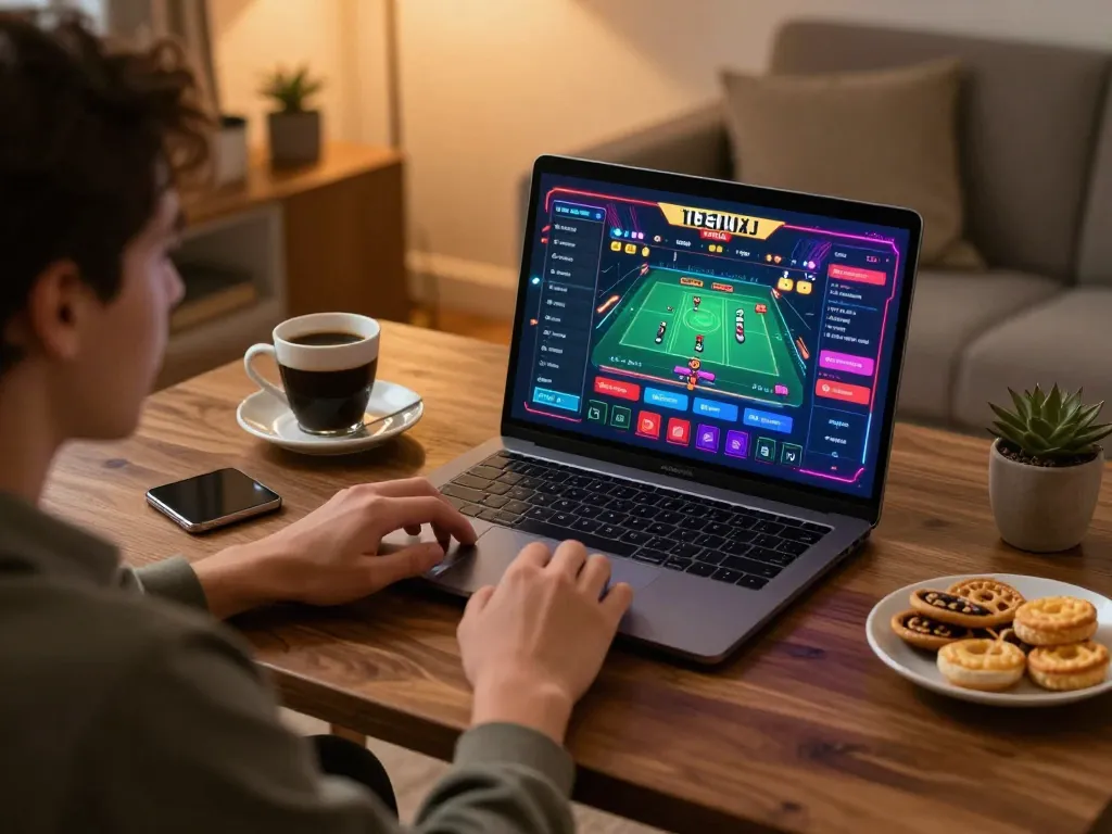 Player enjoying a live dealer game on LV88 online gaming platform from home.