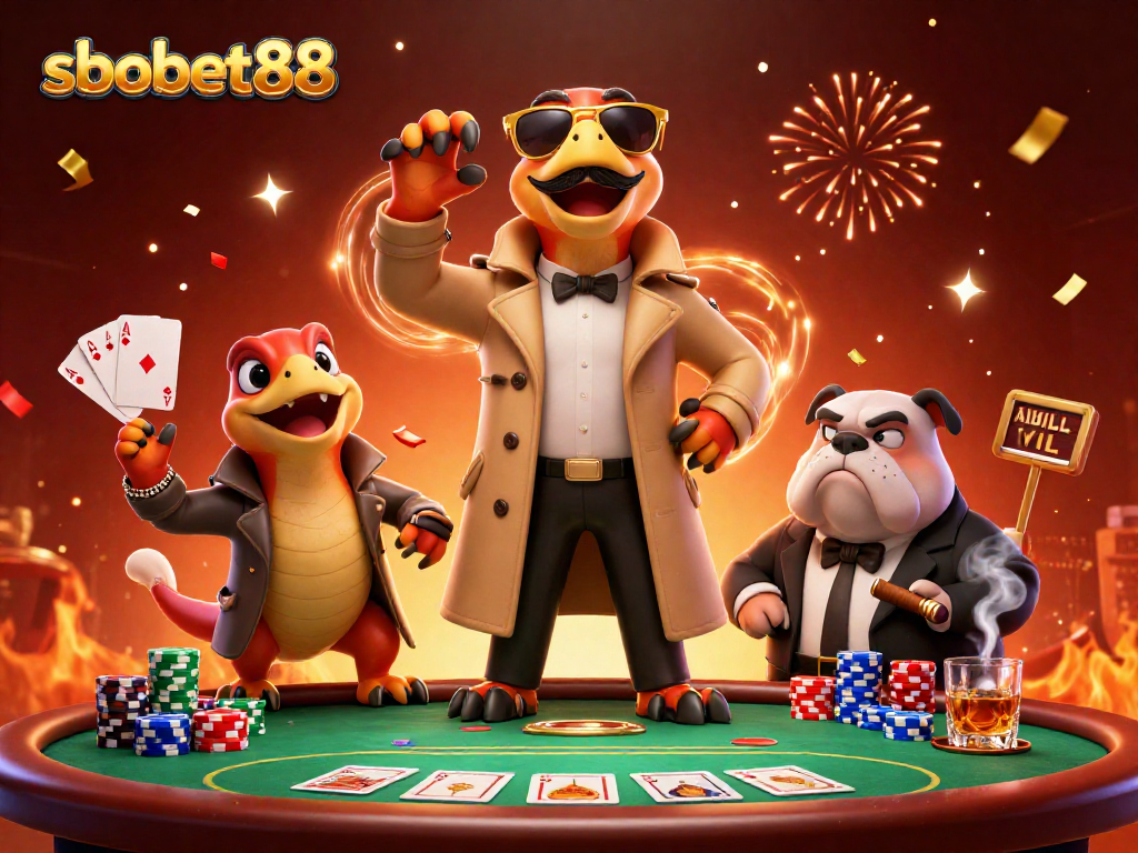 Join the action at sbobet88 as three raptors cleverly disguise themselves at a VIP casino lounge.