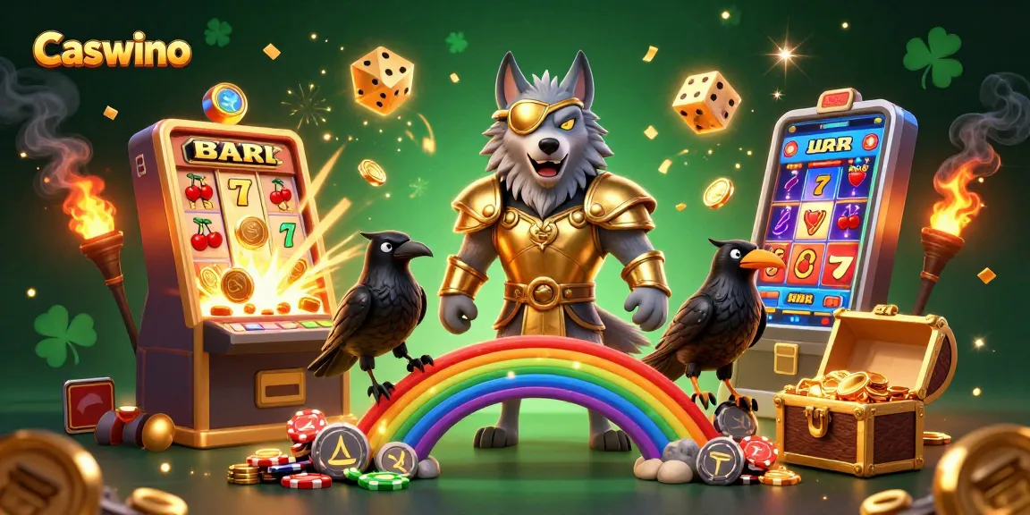 Experience the thrill of Caswino with a vibrant 3D casino scene featuring exciting game elements.