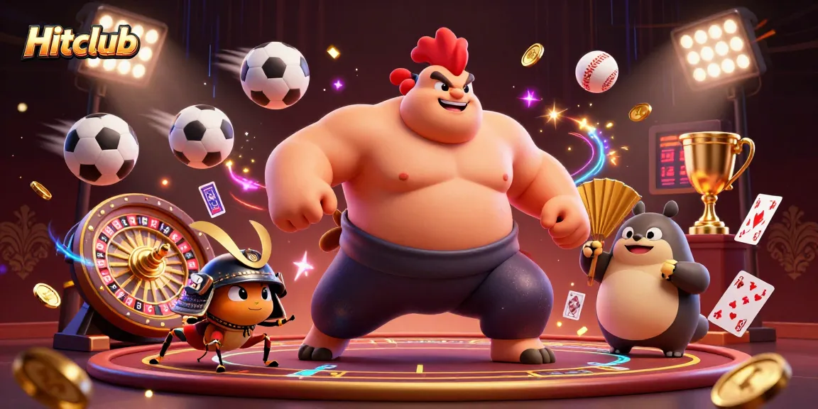 Engaging Hitclub casino scene featuring a powerful sumo rooster, dynamic betting elements, and vibrant energy.