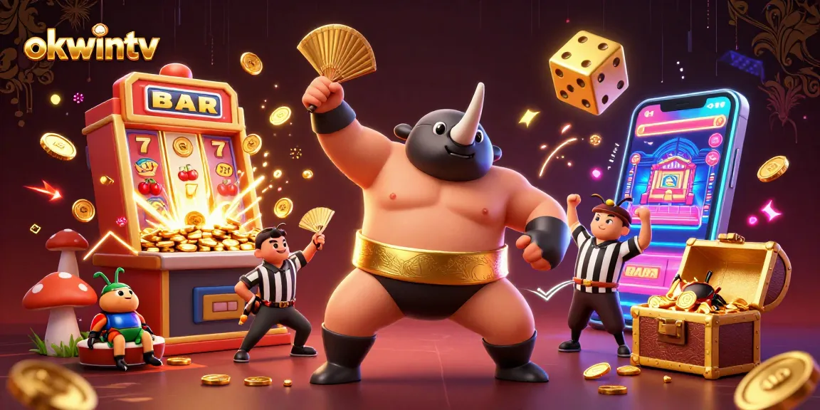 Experience thrilling gameplay with Okwintv's exciting online casino illustration featuring vibrant slots.