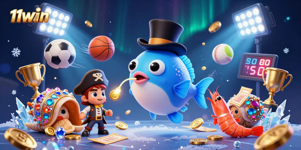 Experience high-stakes action with 11WIN as the anglerfish attracts golden coins in a vibrant casino-themed illustration.