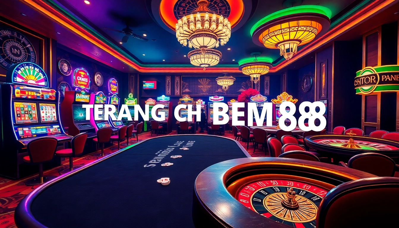 TRANG CHỦ BEM88 showcases an exciting casino scene with vibrant slot machines and poker tables.