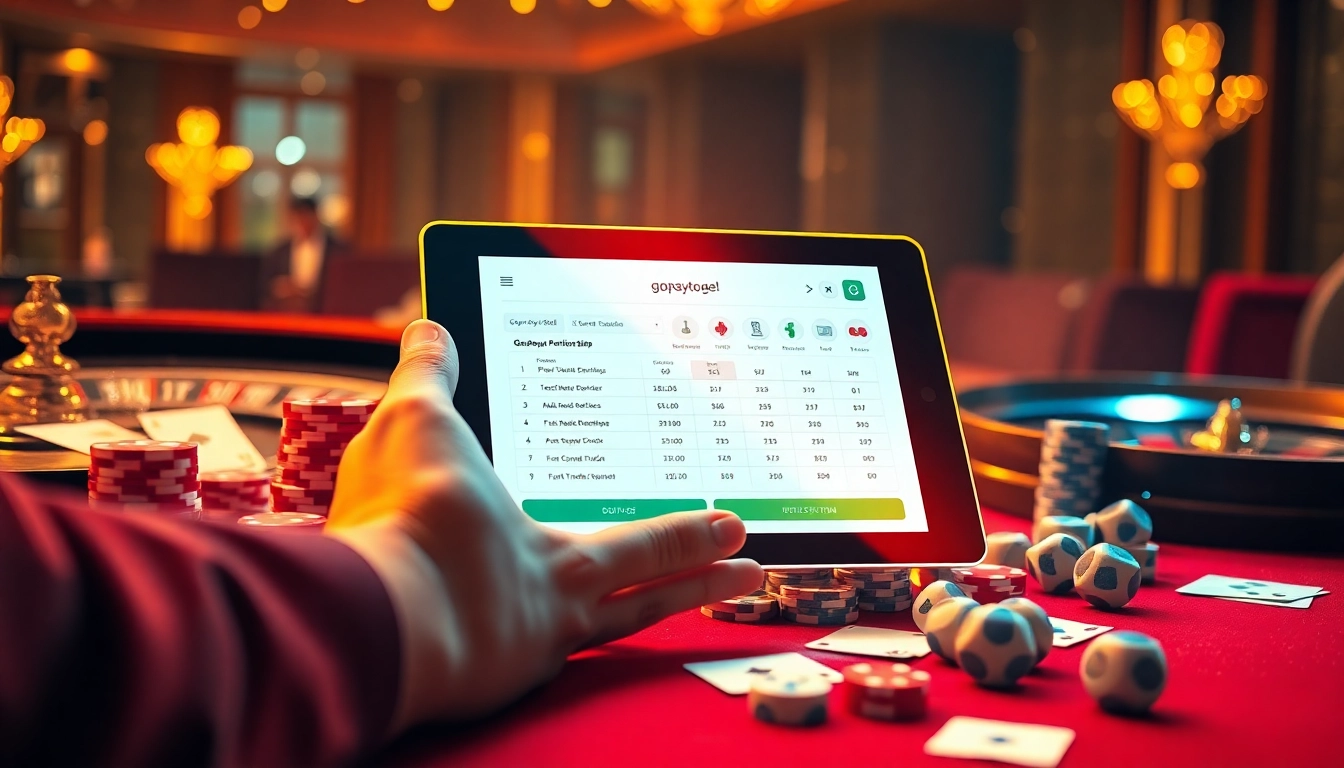 Action shot of a player using gopaytogel online betting interface with poker chips and cards