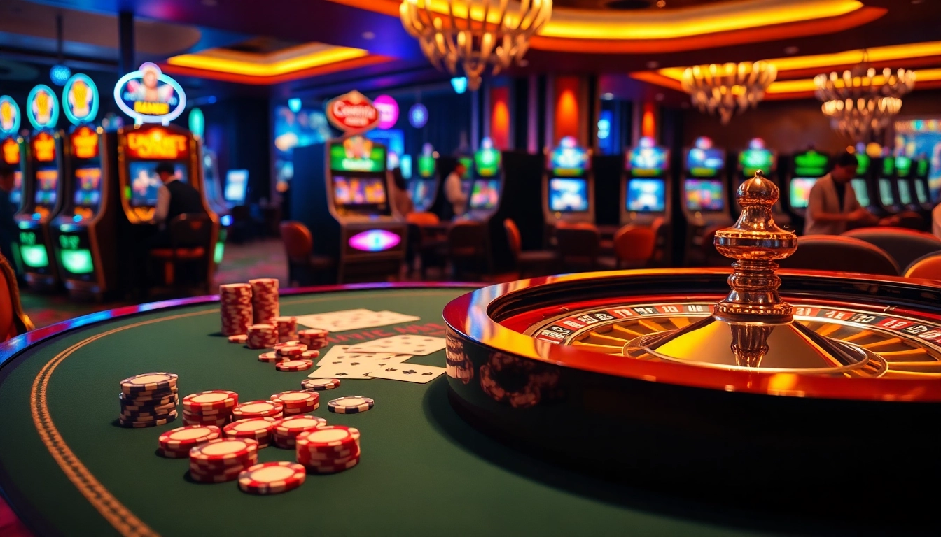 Experience luxury gambling at home bdjl with vibrant casino tables and exciting slot machines.