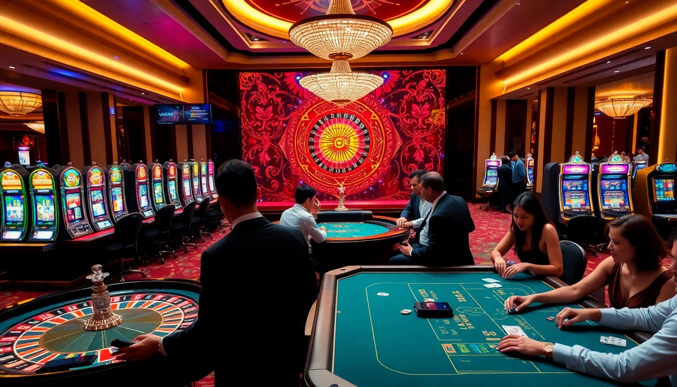 Exciting casino atmosphere showcasing nhà cái rr88 with vibrant gaming tables and engaged players.