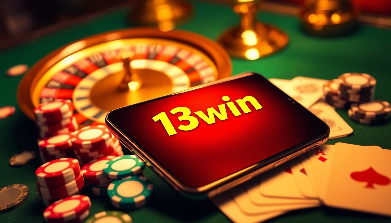 Experience the excitement of the 13win app in a luxurious online casino setting with engaging gaming elements.